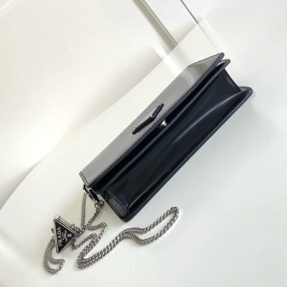 Prada Black Patent Leather Clutch with Chain - Picture 8 of 16